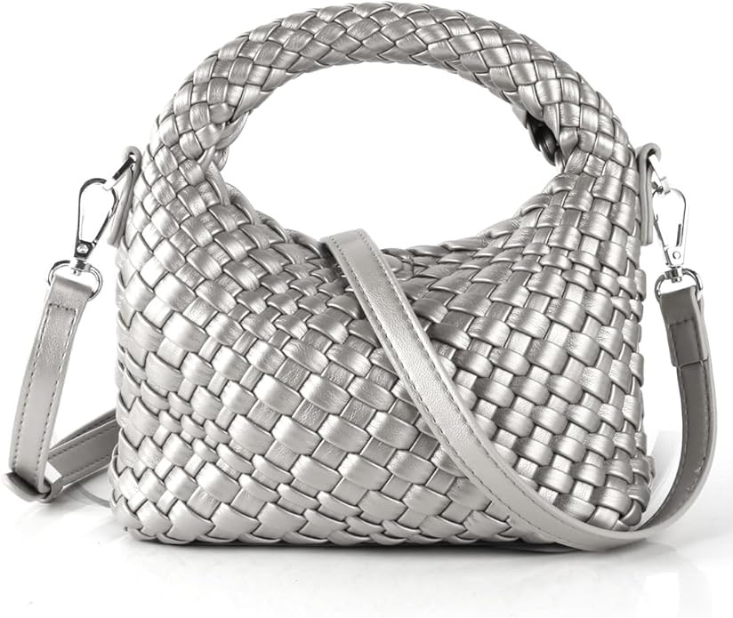 Woven Crossbody Bag Small Tote Cute Purse for Women,Top Handle Handbag Pu Leather Shoulderbag wit... | Amazon (US)