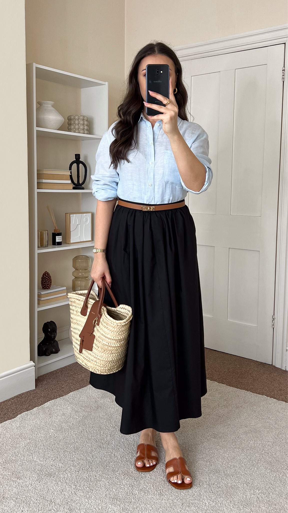 Casual summer outfit with a poplin skirt. Skirt is Asos, wearing size M. Shirt is H&M, wearing size M. Bag is Paris/64. Sandals are Dune London.

#LTKuk #LTKsummer #LTKeurope