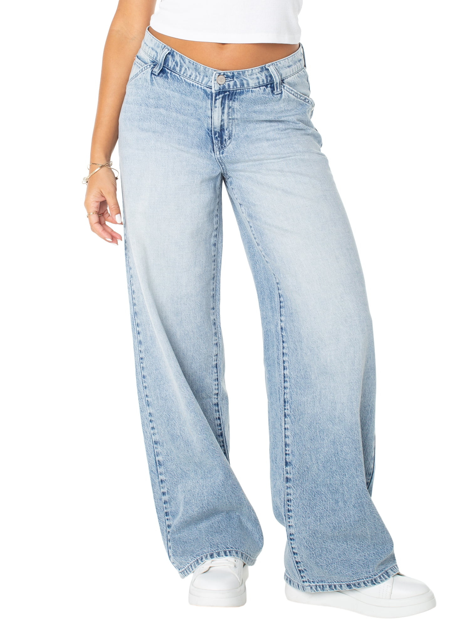 Celebrity Pink Women's and Women's Plus V-Waist Wide Leg Jeans, Available in 30", 32", and 34" in... | Walmart (US)