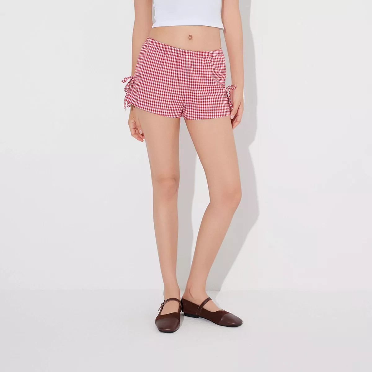 Women's Side-Tie Boxer Shorts - Wild Fable™ Black Gingham Check XL | Target