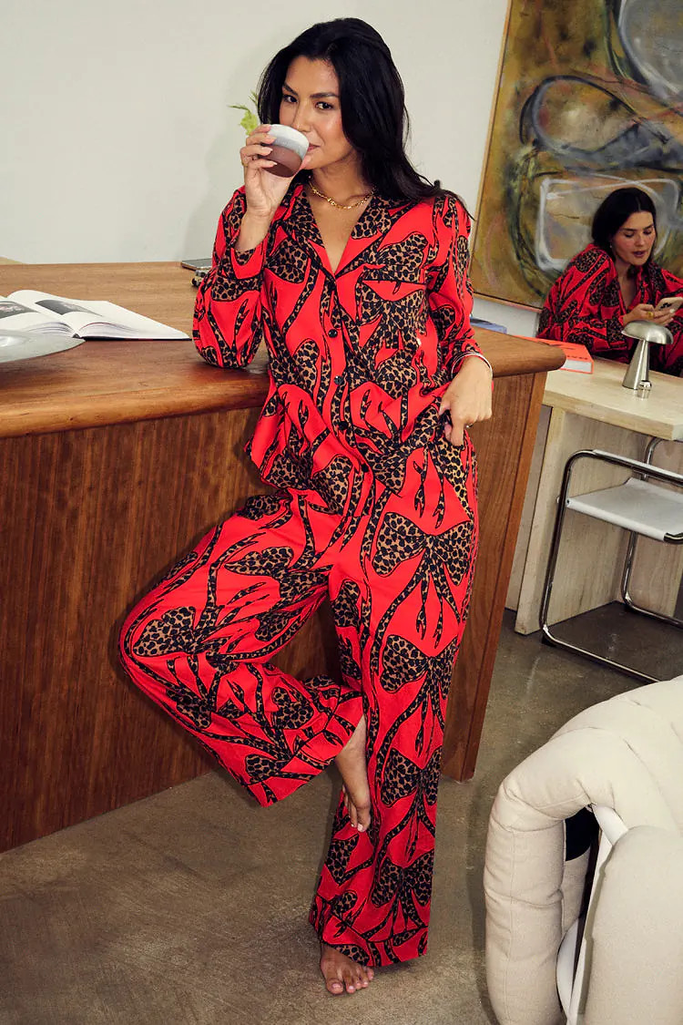 Red Bow Cotton Button Through Pyjamas | Never Fully Dressed (UK & IE)