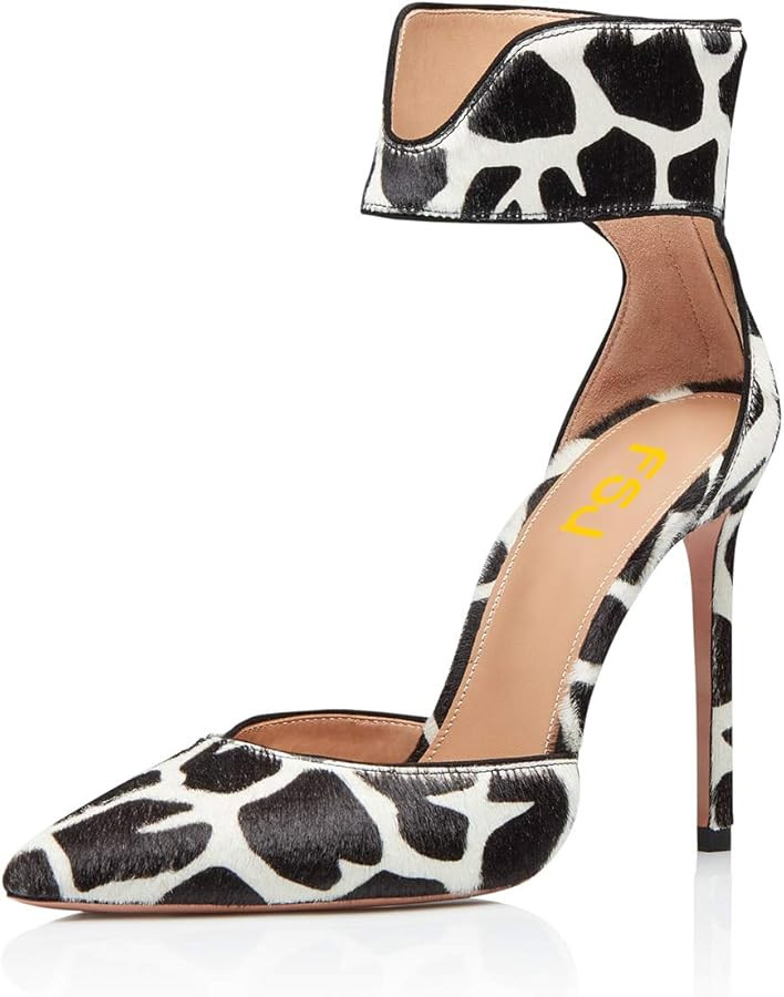 FSJ Women Fashion D'Orsay Sandals Cow Print Decor Closed Pointed Toe Pumps High Heel Stilettos An... | Amazon (US)
