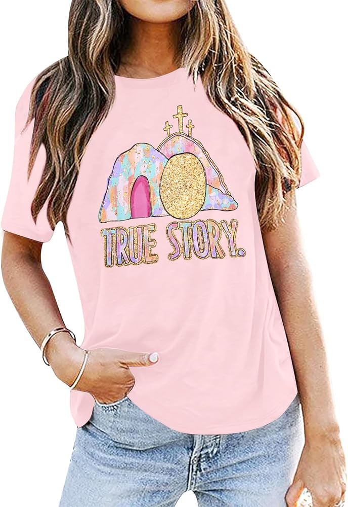 Easter Shirt Women True Story of Jesus T-Shirt Christian Gift Retro Faith Religious Casual Tee To... | Amazon (US)