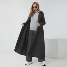 1pc Women's Dark Grey Woven Notched Collar Double-Breasted Long Trench Coat | SHEIN