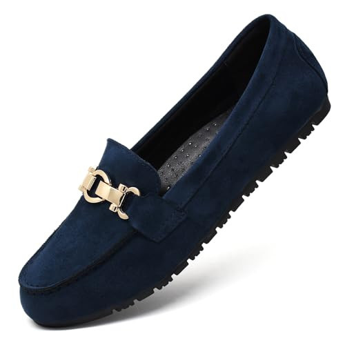 Cvistpieo Loafers for Women Business Casual Shoes Comfortable & Lightweight Penny Loafers Slip On Work Flats Suede Navy Blue Size 9.5 | Amazon (US)