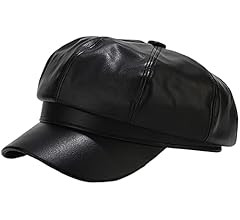 Women Fiddler Cap Newsboy Hat PU Leather Visor Beret Cap Paperboy Gatsby Hat | Amazon (US)