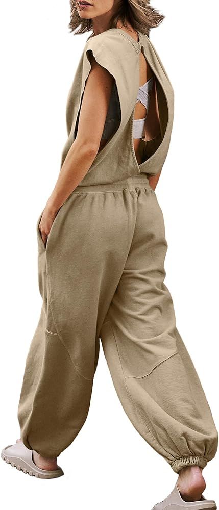 TQD Women Open Back Jumpsuit Oversized Sleeveless Wide Leg Jumpsuit Loose Casual Backless One Pie... | Amazon (US)