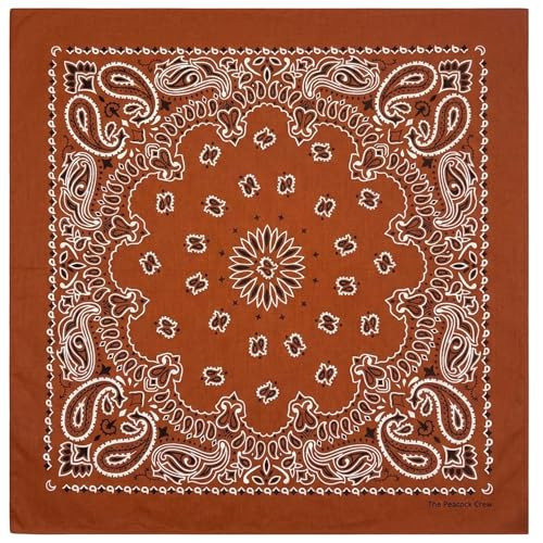 The Peacock Crew Terracotta Brown Bandana for Men and Women in Premium Soft Cotton Paisley Scarf Gift Kraft Pack | Amazon (US)