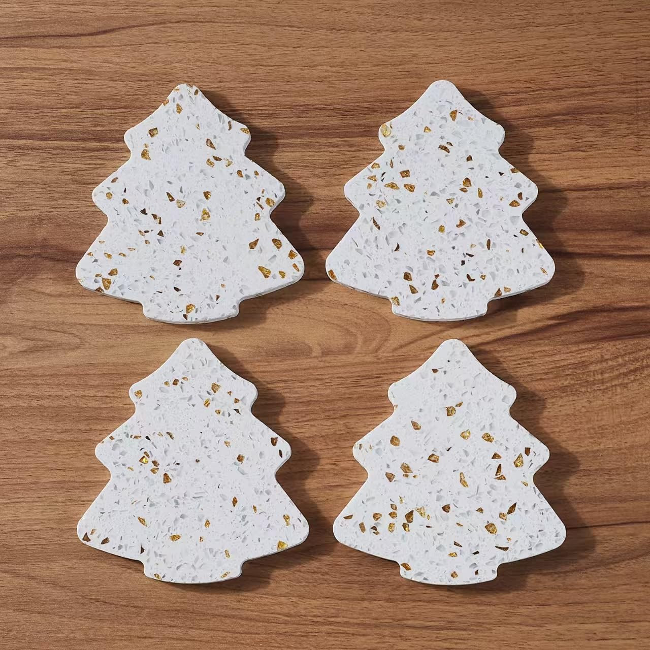 Christmas Tree Shaped Coasters Set of 4，Heavy Duty Marble Drink Coasters for Coffee Table，Whi... | Amazon (US)