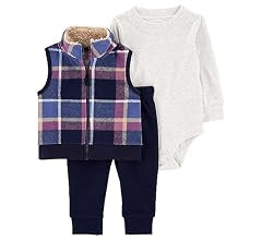 Carter's Baby Boys' 3 Piece Plaid Patch Little Vest Set | Amazon (US)