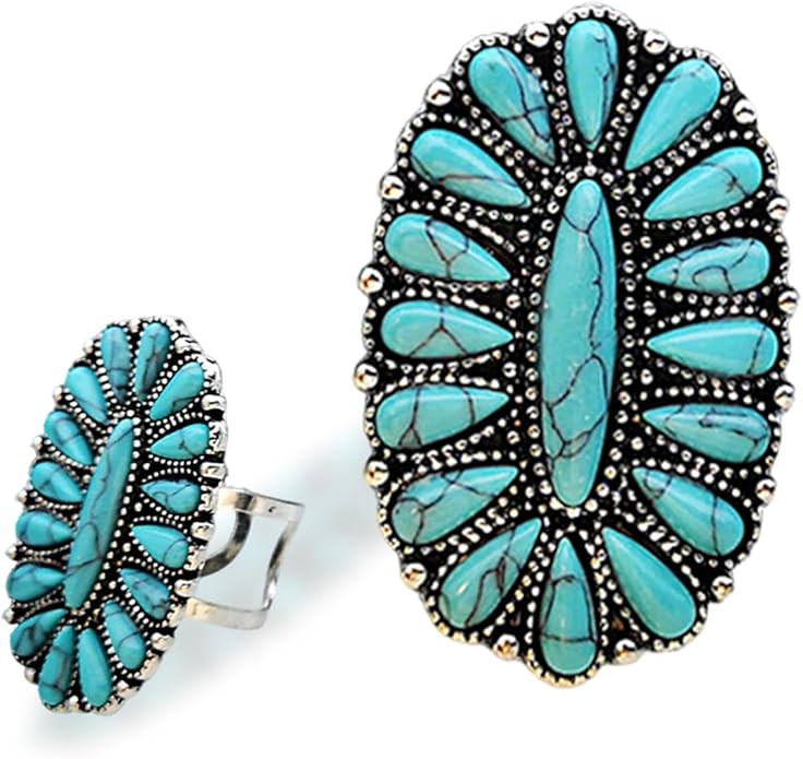 LadayPoa Turquoise Statement Ring for Women, Adjustable 925 Silver Western Rings with Blue Oval S... | Amazon (US)