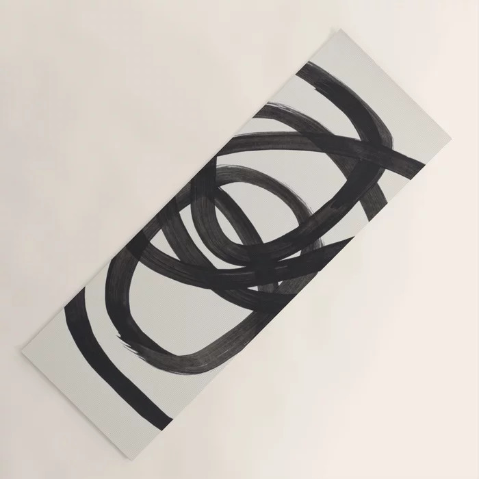 Mid Century Modern Minimalist Abstract Art Brush Strokes Black & White Ink Art Spiral Circles Yog... | Society6