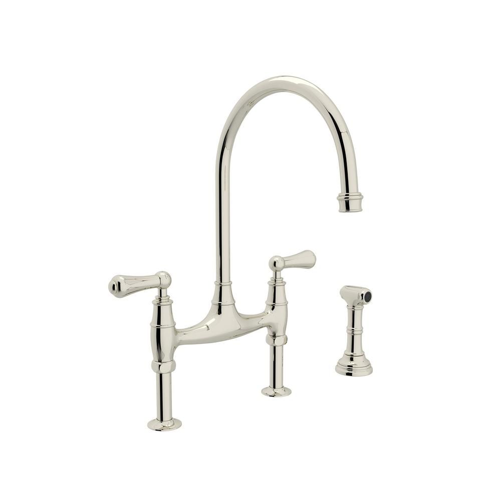 Perrin and Rowe 2-Handle Bridge Kitchen Faucet with Side Sprayer in Polished Nickel | The Home Depot
