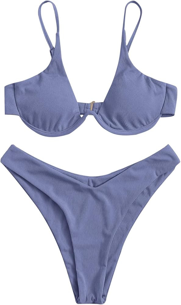 Verdusa Women's 2 Piece Triangle Bikini High Cut Bathing Suit Swimsuit | Amazon (US)