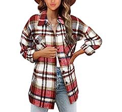 Beaully Women's Brushed Plaid Shirts Long Sleeve Flannel Lapel Button Down Pocketed Shacket Jacke... | Amazon (US)