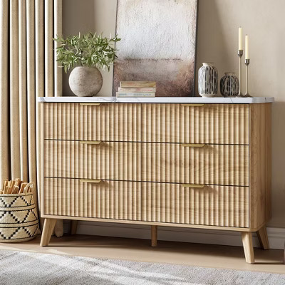Fluted 6 Drawers Dresser, 47.2" Wide Dressers with Curved Profile Design, Wood Drawer Organizer with Gold Handle, Modern Chest of Drawers | Target