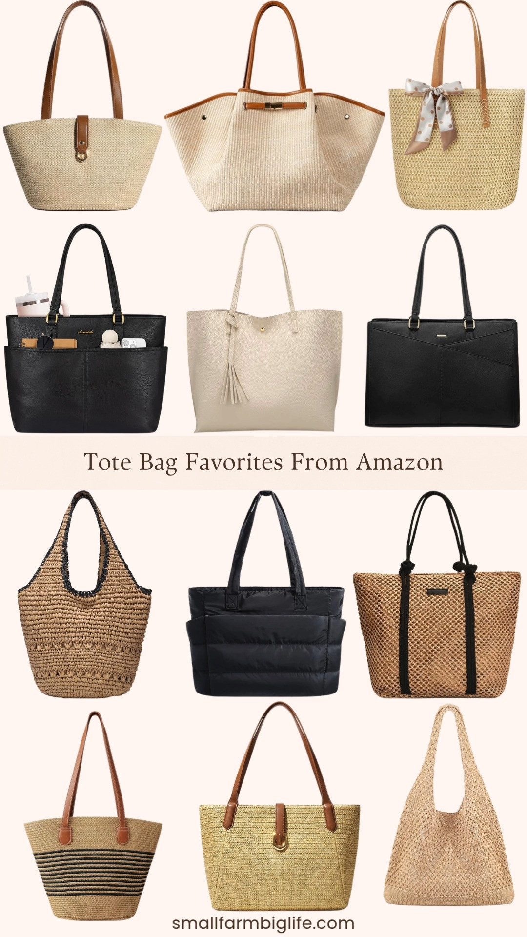 Tote bag season is here and Amazon has the most beautiful options at prices you will love! From gorgeous woven raffia straw beach bags and crochet totes to classic black laptop totes, lightweight puffy bags, and natural and black striped styles, there is a perfect tote for every occasion from the beach to the office and everywhere in between. All the beautiful natural and neutral tones that go with absolutely everything this summer. Linking all my favorites below! 

 #LTKootd #LTKSeasonal #LTKOver40