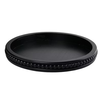Storied Home Decorative Round Wood Tray with Hobnail Edge, Black | Target