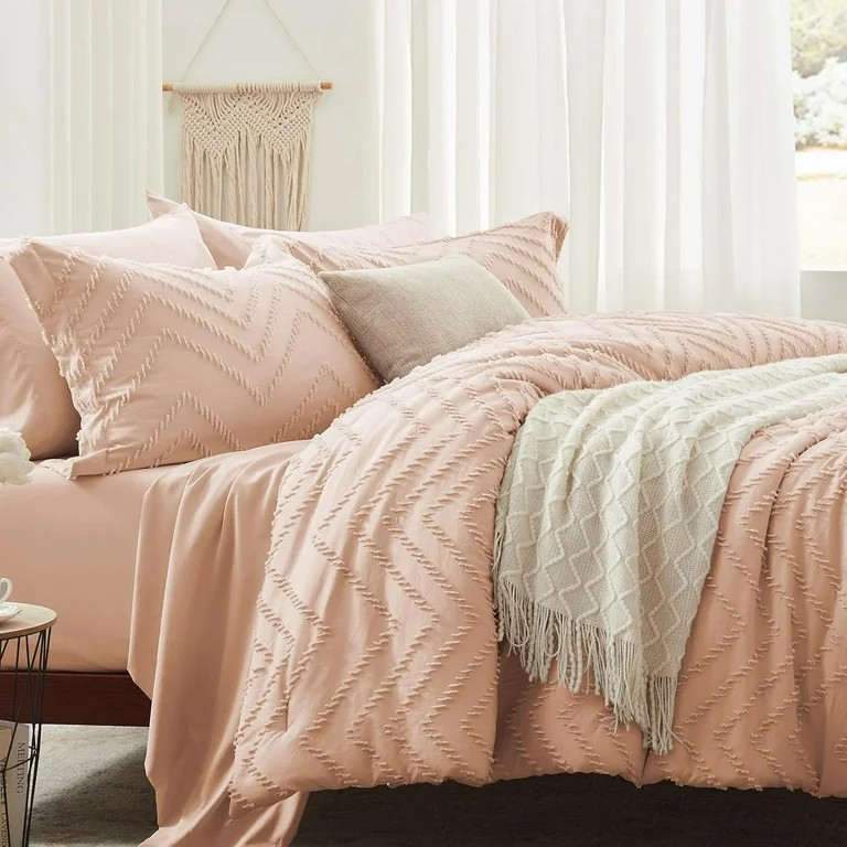 Queen Comforter Set, Pink Tufted Bed in a Bag 7 Pieces with comforters and Sheets, All Season Bed... | Walmart (US)