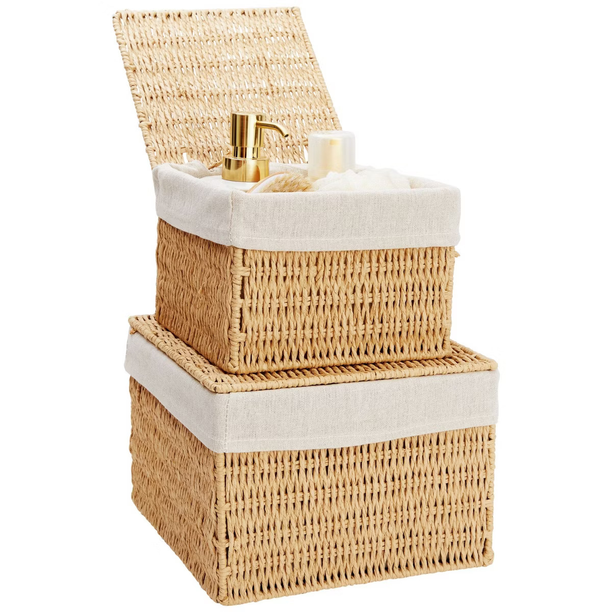 Juvale 2-Pack Wicker Shelf Baskets with Lids with Removable Cotton Fabric Liners, Rectangular Hom... | Target