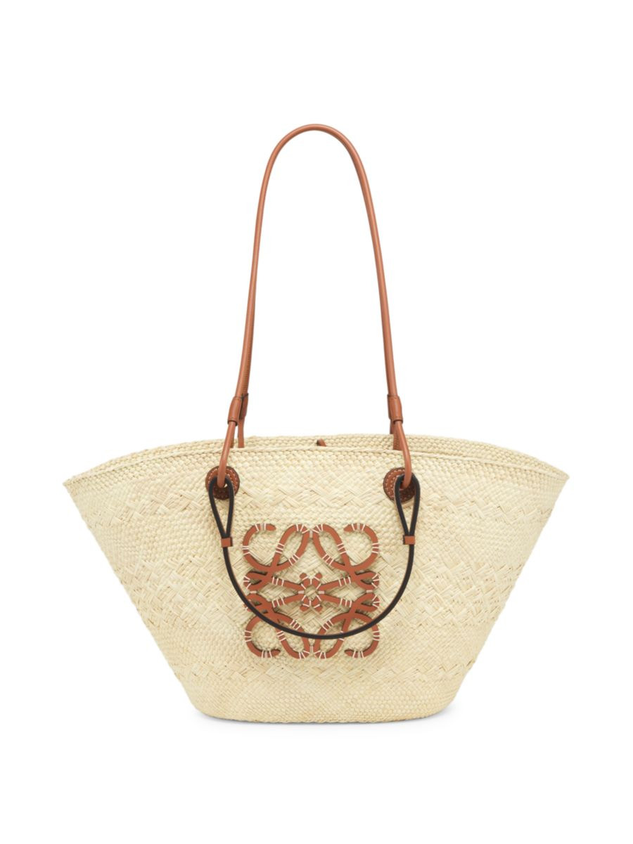 Paula's Ibiza Anagram Leather-Trimmed Iraca Basket Bag | Saks Fifth Avenue