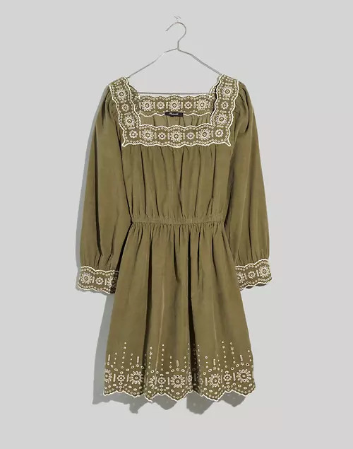 Embroidered Corduroy Square-Neck Mini Dress | Madewell