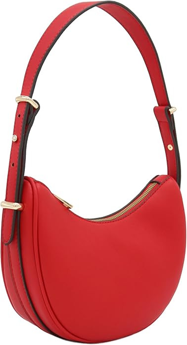 Small Crescent Smooth Faux Leather Underarm Shoulder Bag | Amazon (US)