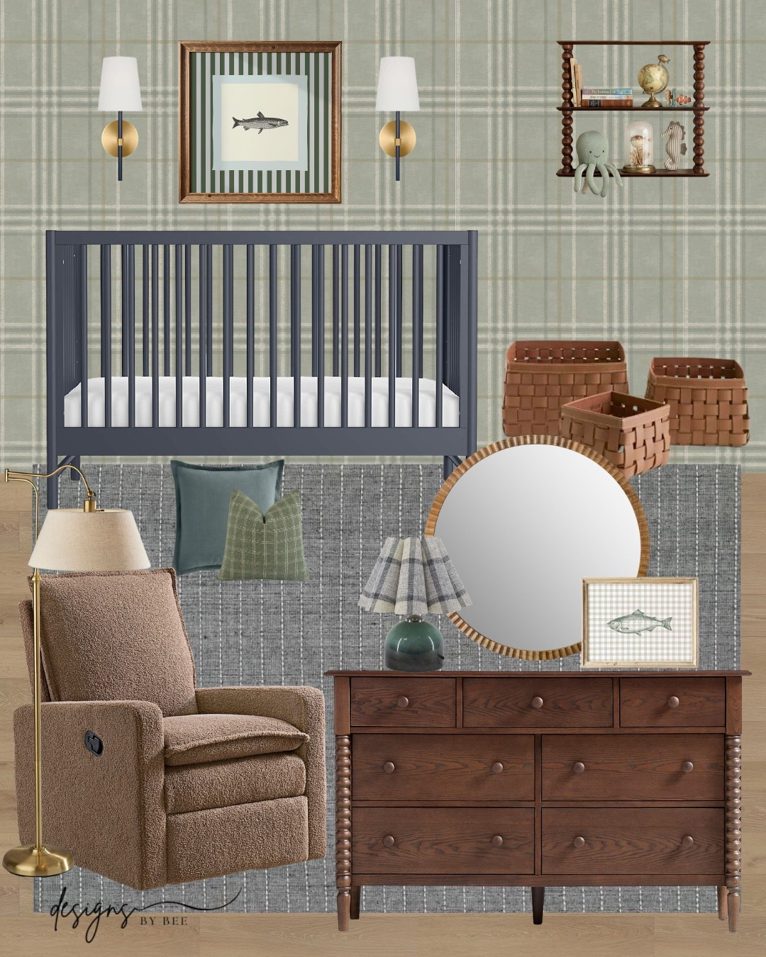 nursery decor, boy's nursery, plaid wallpaper, navy crib, spindle dresser, traditional nursery, fishing nursery theme, classic nursery, textured rug, boucle recliner, nursery inspiration, green nursery, wood dresser, round mirror, woven baskets, wall shelf, gold sconces, pleated lamp shade, nursery design ideas, baby room decor, lake house nursery, moody nursery, cottagecore nursery, antique inspired nursery, gender neutral nursery 

 

#LTKHome #LTKBaby #LTKKids

Comment SHOP below to receive a DM with the link to this post on my LTK ⬇ https://liketk.it/5YTuR