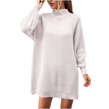 Sweater Dress for Women Casual Winter Long Sleeve Turtleneck Ribbed Knit Relaxed Fit Y2k Streetwear  | Walmart (US)