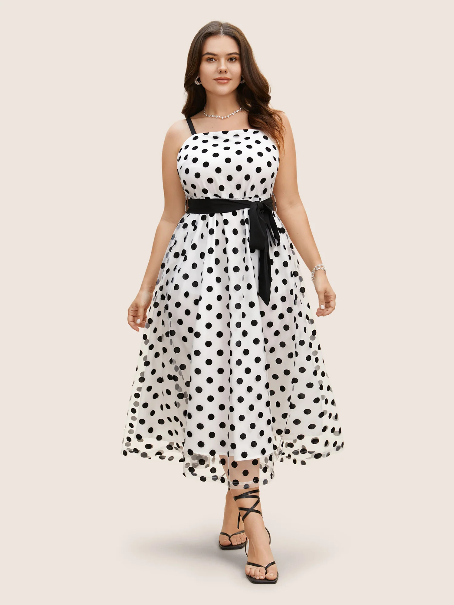 Polka Dot Mesh Belted Cami Dress | Bloomchic