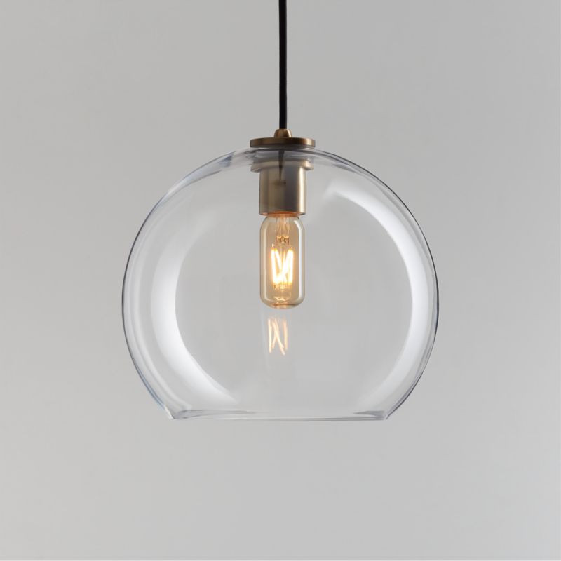 Arren Brass Single Pendant Light with Large Round Clear Glass Shade + Reviews | Crate & Barrel | Crate & Barrel