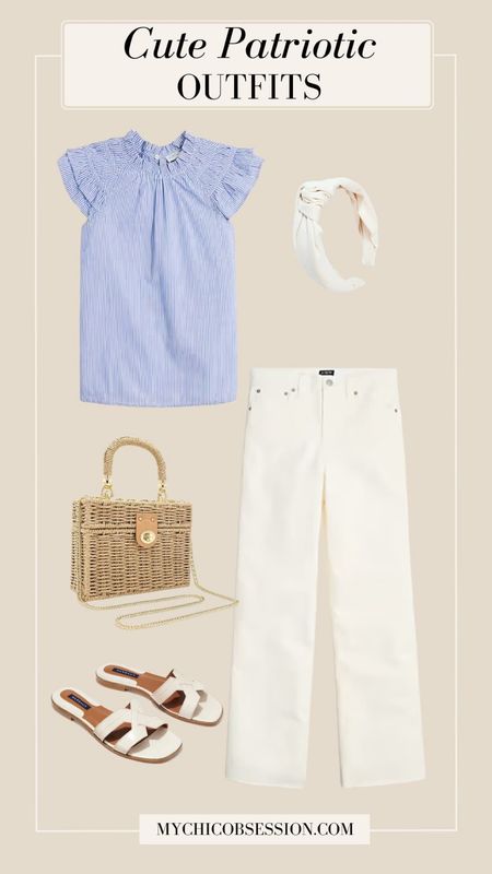 If your style leans more feminine than sporty, then this is the look for you. Slip into a pair of timeless white jeans and match them with a lightweight blouse for a chic, breezy ensemble that captures the spirit of Memorial Day with effortless elegance. Accessorize with a woven purse, headband, and slide leather sandals.

#LTKStyleTip #LTKSeasonal