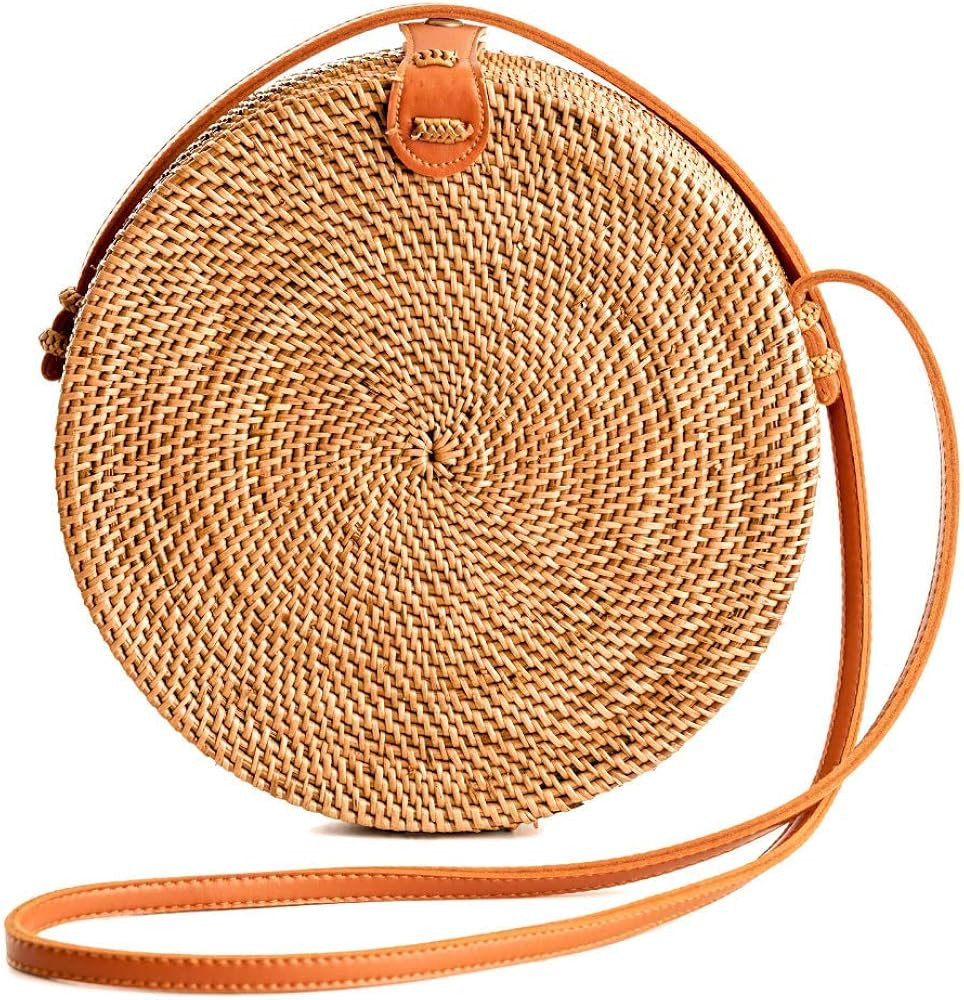 Novum Crafts Round Rattan Bag for Women - Handmade Ata Wicker Woven Purse - Circle, Square, Oval ... | Amazon (US)