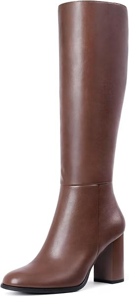 Women Knee High Boots - Round Toe Chunky Heel Tall Boots with Side Zip, Fashion Long Gogo Boots f... | Amazon (US)
