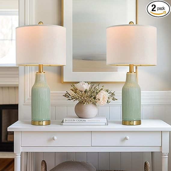 USumkky 24.5" Modern 3-Way Dimmable Touch Control with 5FT Cord and USB A+C Ceramic Lamps Set of ... | Amazon (US)