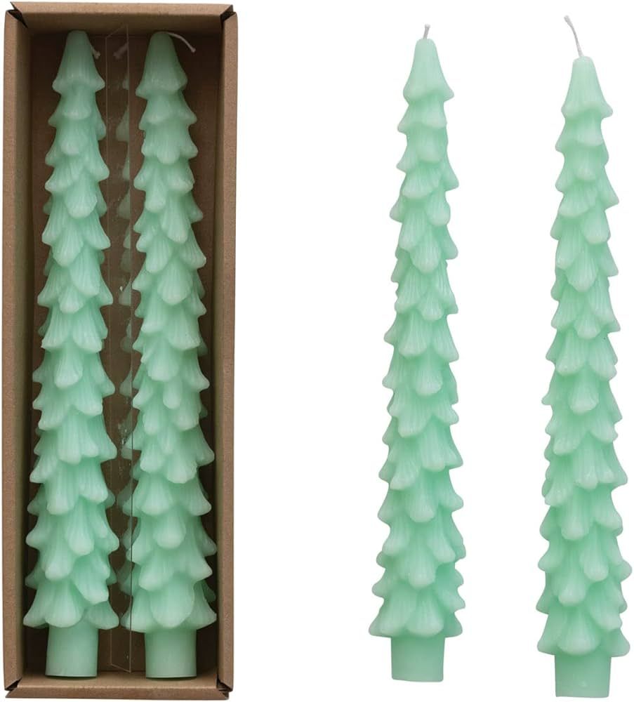 Creative Co-Op Unscented Tree Shaped Taper Candles, Mint, Boxed Set of 2 | Amazon (US)