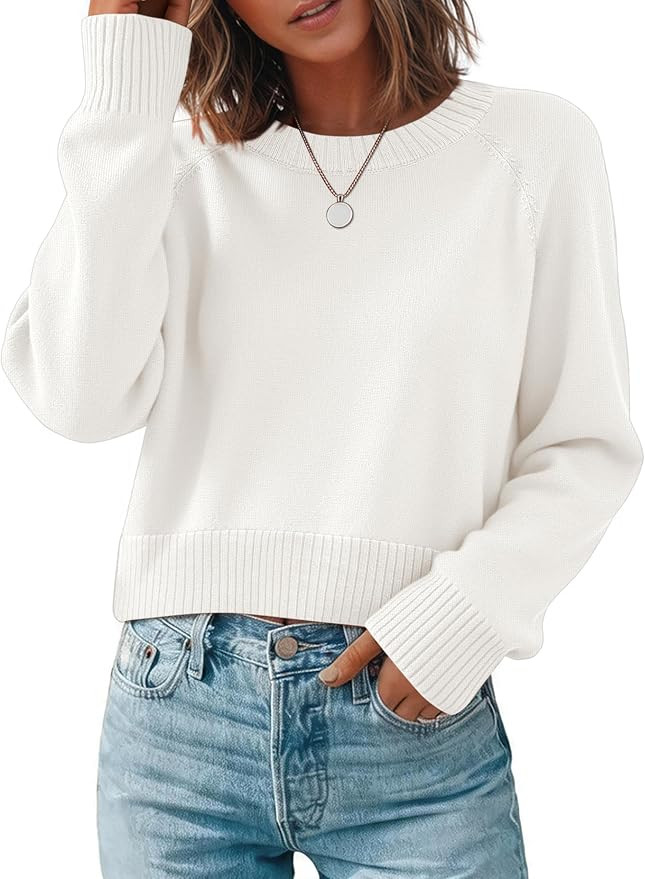 Zeagoo Sweaters for Women Cropped Crewneck Basic 2026 Trendy Fall Tops | Cropped Sweater, Winter ... | Amazon (US)