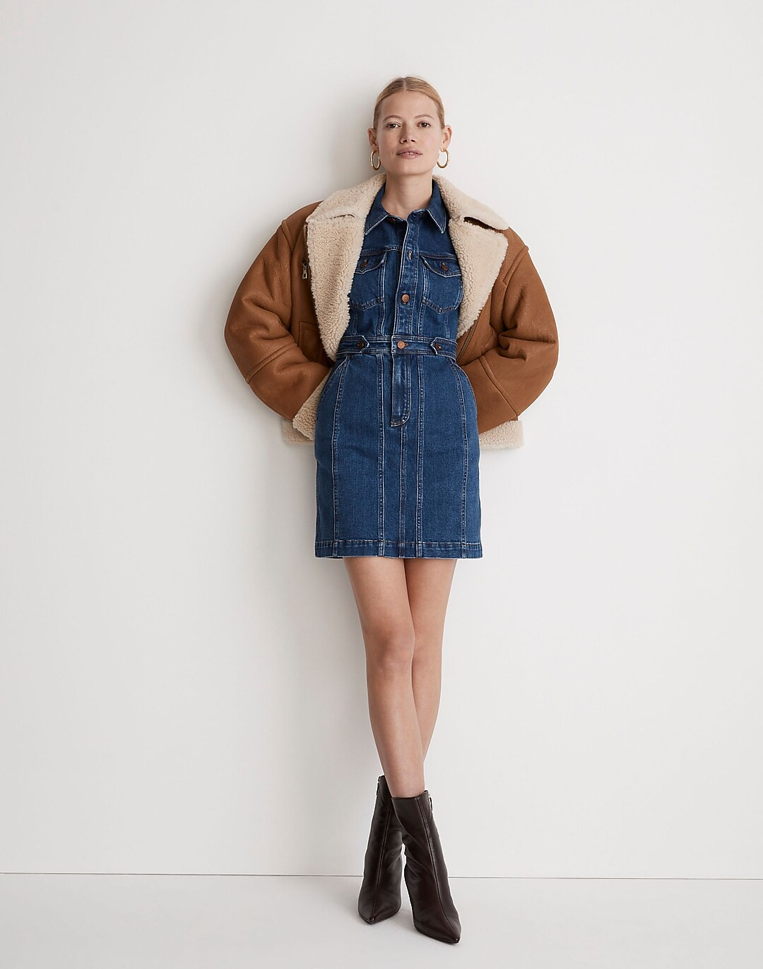 Denim Seamed Long-Sleeve Mini Dress | Madewell