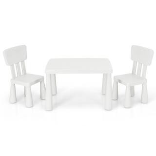 3-Piece Plastic Top Kids Furniture Set with Table & 2 Chairs Children Playing Table Ideal Gift for Kids White | The Home Depot