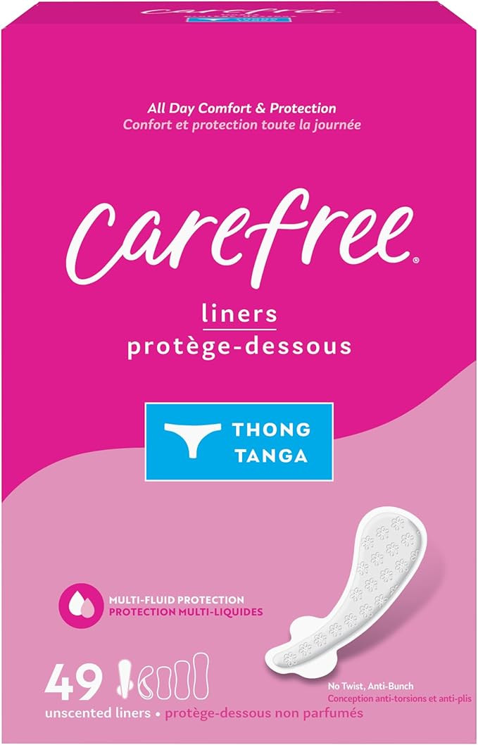 Carefree Thong Panty Liners, Unwrapped, Unscented, 49ct | Amazon (US)