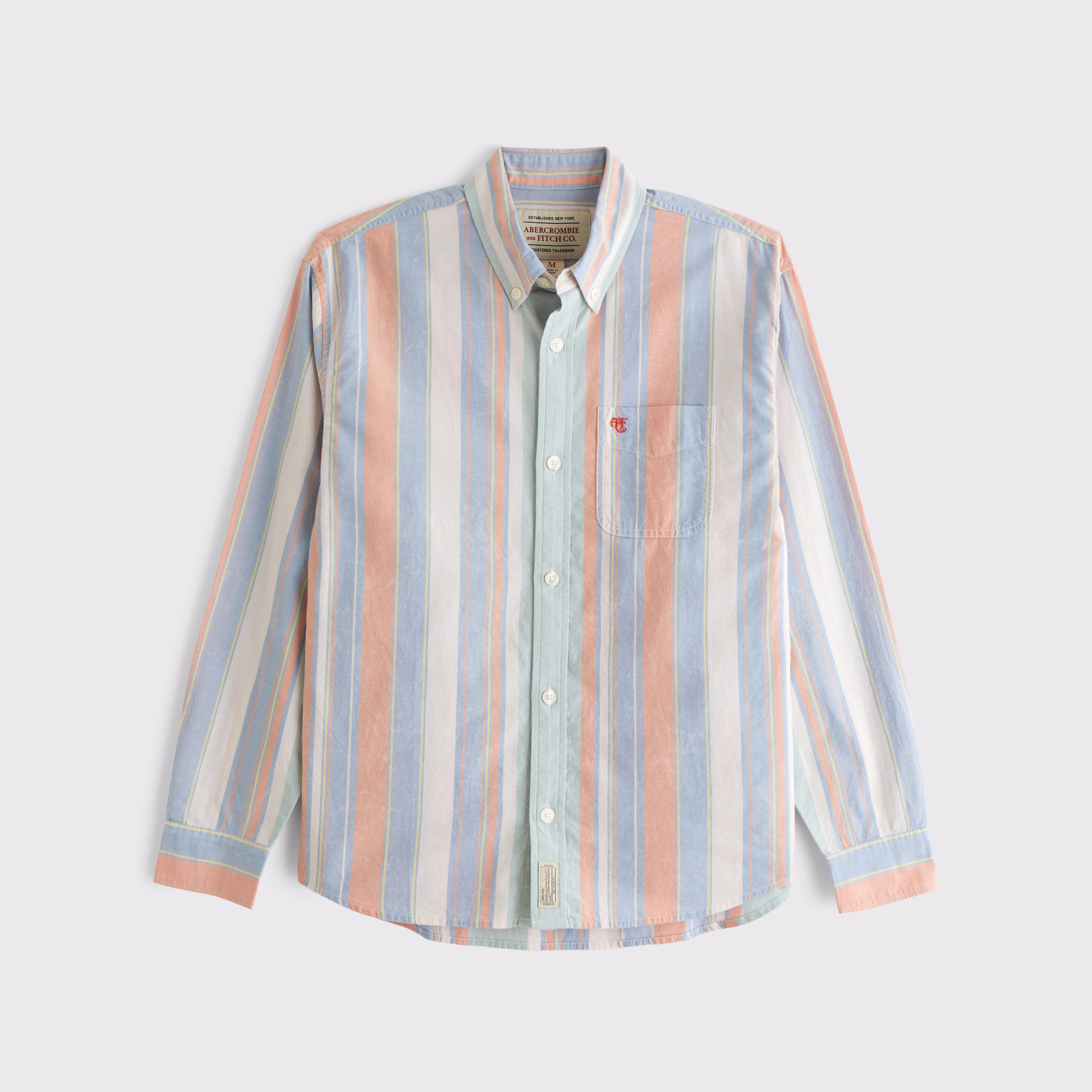 Striped Logo Button-Up Shirt | Abercrombie & Fitch (US)
