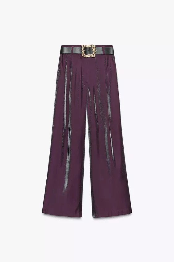 SATIN WIDE LEG BELTED PANTS | Zara US
