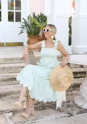 Sail to Sable Women's STS x PALM BEACH LATELY Bow Shoulder Smocked Midi Dress, Green, X-Large | Belk