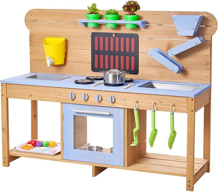 VEVOR Mud Kitchen, Outdoor Mud Kitchen for Kids, Wood Outdoor Play Kitchens with Stoves, Hooks, D... | Amazon (US)
