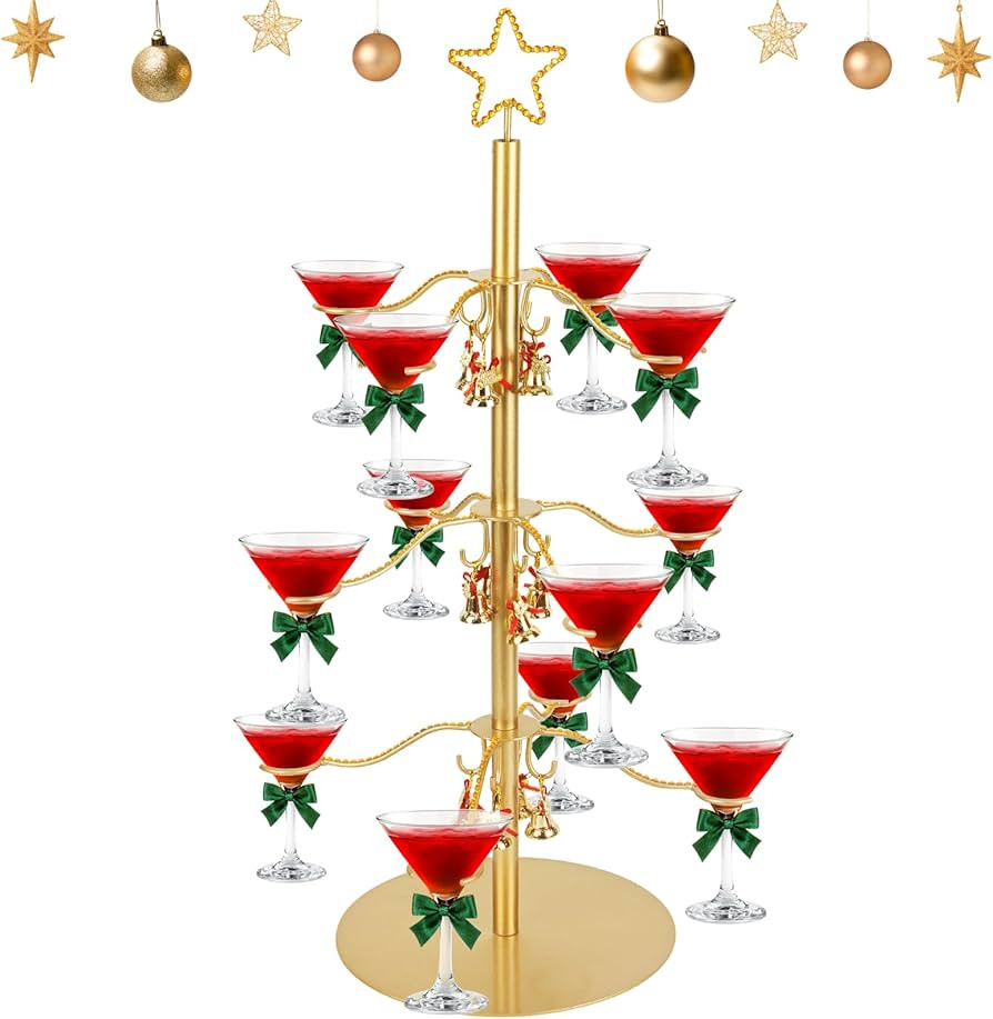 Cocktail Tree Stand for Drinks, 3 Tier 12 Champagne Glass Holder for Parties, Cocktail Tree Stand... | Amazon (US)