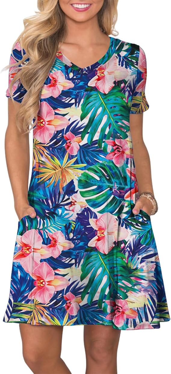 COSSEN Summer Dresses for Women Casual T Shirt V-Neck Short Sleeves Birthday Party Travel Beach S... | Amazon (US)