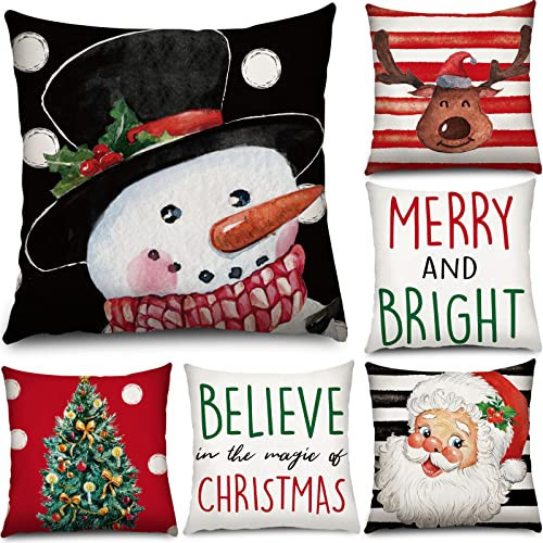 6 Pcs Christmas Pillow Covers Cushion Covers Decoration Christmas Pillow Cover Holiday Decor Throw Pillow Case for Sofa Couch Christmas Office Bedroom Decorations (Novelty Style,18 x 18 in) | Amazon (US)