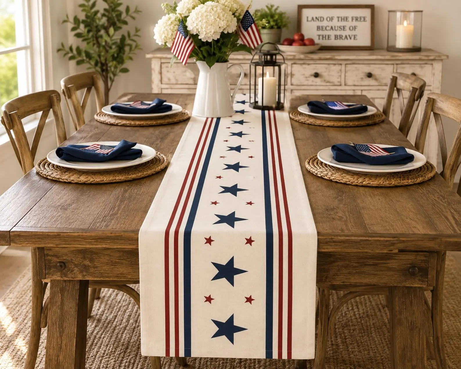 Navy Star Stripe Table Runner | Americana Stars Cotton Polyester | Etsy (Global)