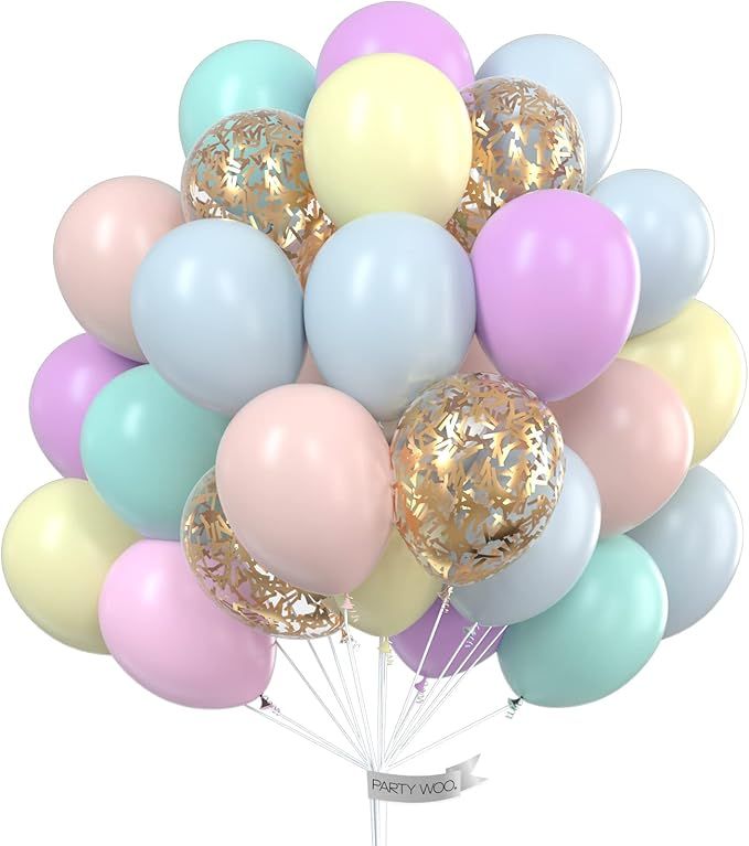 PartyWoo Pastel Balloons, 60 pcs 12 Inch Pastel Latex Balloons, Gold Glitter Balloons, Pastel Col... | Amazon (US)