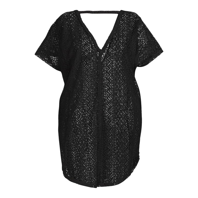 Time and Tru Women's and Women's Plus V-Neck Wavy Side Shirt Cover Up | Walmart (US)